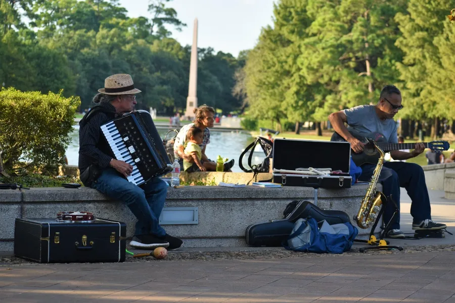 Street musicians in a Houston park